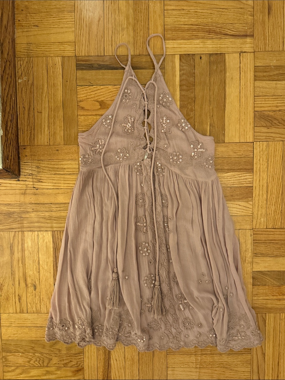 Free People Embroidered Halter Mini Dress - Mauve